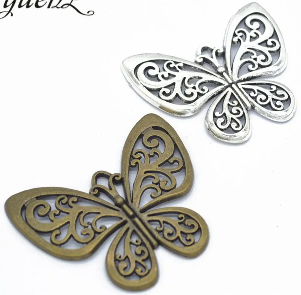 10pcs Charms Lovely Butterfly 57x51mm Antique Silver Color Pendants Making DIY Handmade Tibetan Finding Jewelry F0361