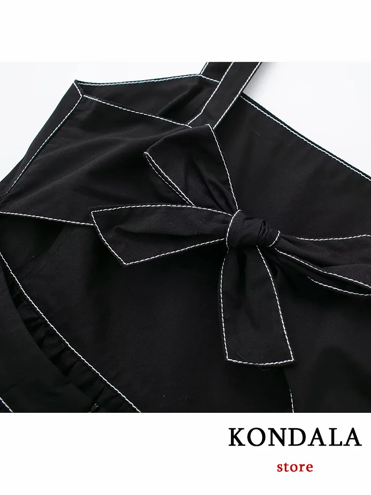 KONDALA Elegant Party Women Cami Dress Black Solid Backless Bow Straight Long Ruffles Dress Fashion 2023 Summer Elegant Vestidos