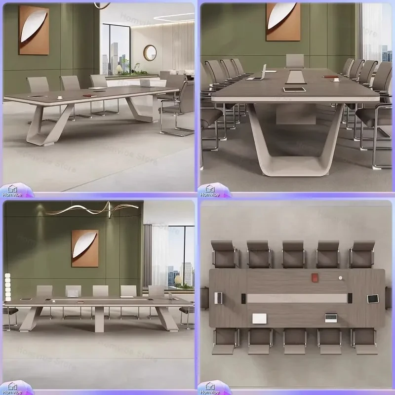 

Modern Large Rectangular Meeting Table for Office Conference Room Training Room Desk with Chairs Set Solid Wood Style