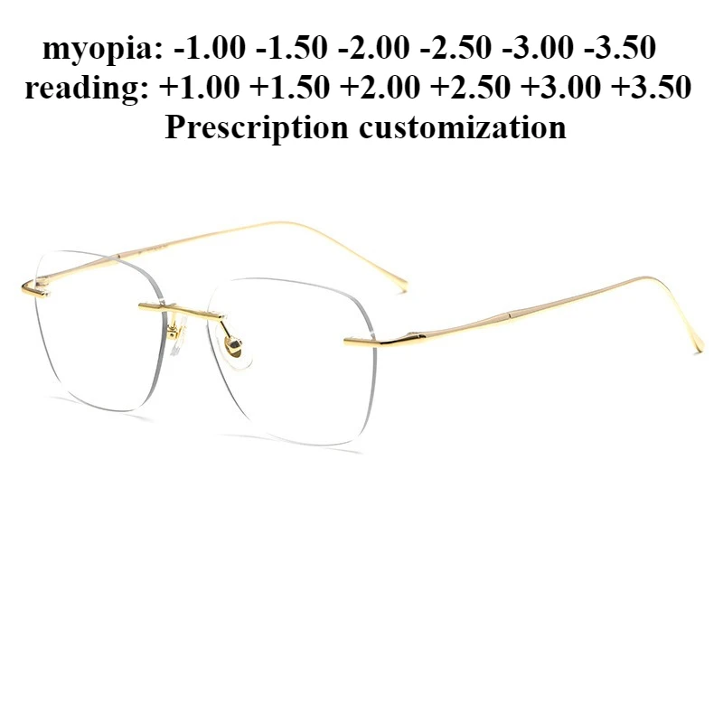 

54 мм сверхлегкие безрамочные мужские очки для чтения из чистого титана, модные очки для близорукости с защитой от синего света