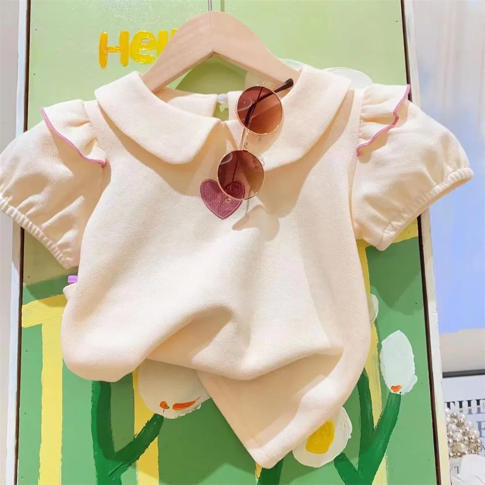 Summer New Baby Girls Fashion Clothing Set Embroidery Heart Pattern T-shirt+Short Pants 2Pcs Suit For 3-8Y Kids Cute Outfit