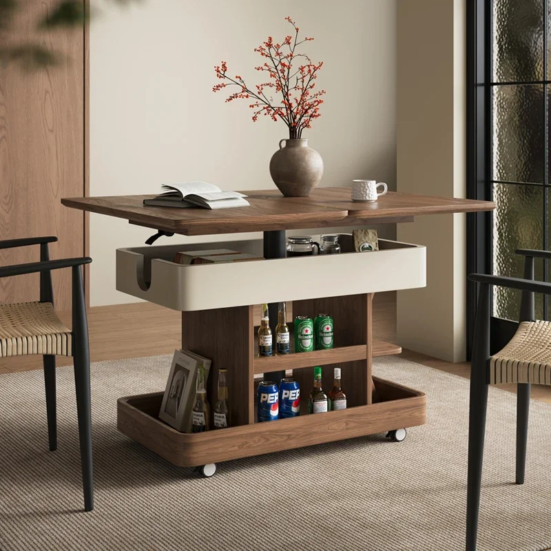 Medieval style movable side few small living room household sofa side cabinet lifting folding coffee table dining tabl