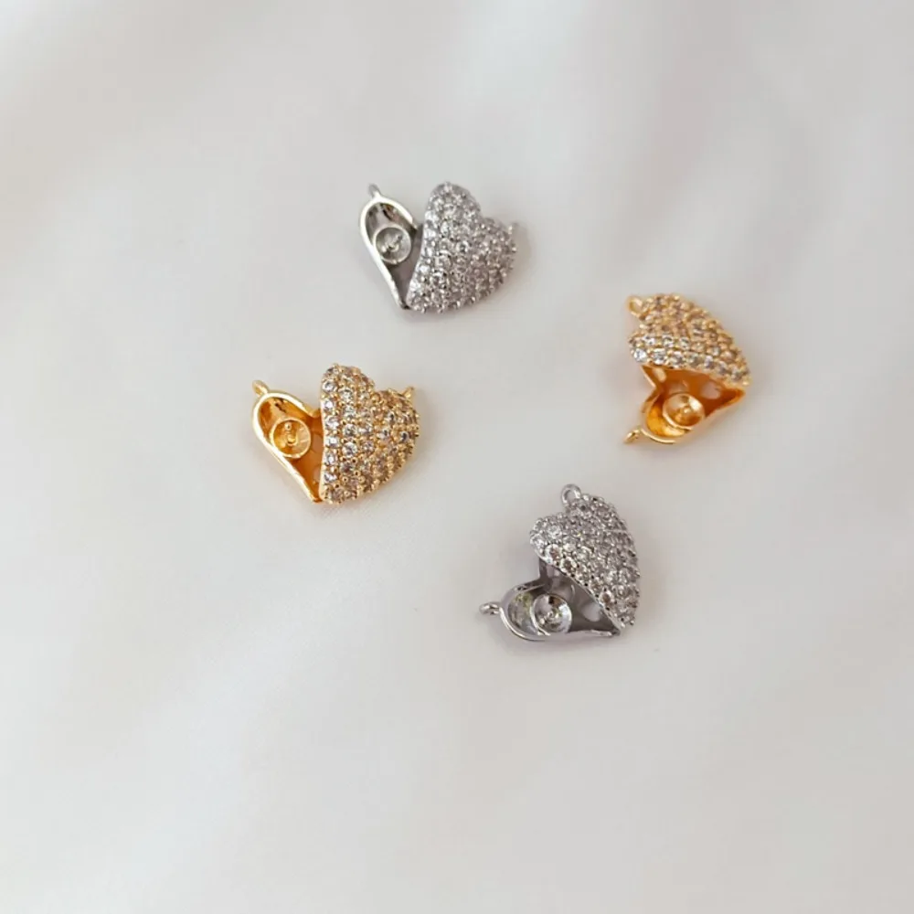 إكسسوار مطلي بالذهب عيار 14 قيراط ومجموعة مع قلادة مزدوجة على شكل قلب من الزركون، حامل فارغ من اللؤلؤ على شكل قلب مجوف #2