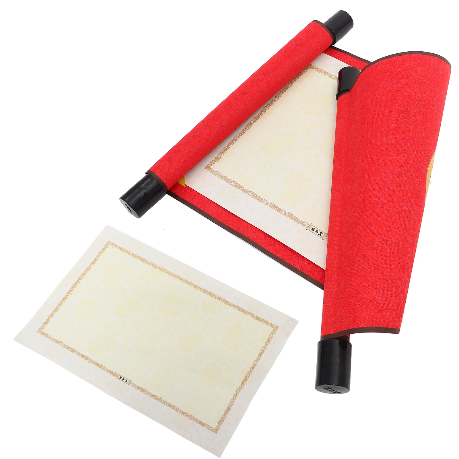 

1Set Red Double Rod Scroll Blank Calligraphy Paper for Brush Ink Painting Watercolor Art Wall Decor Portable Practice Scroll Set