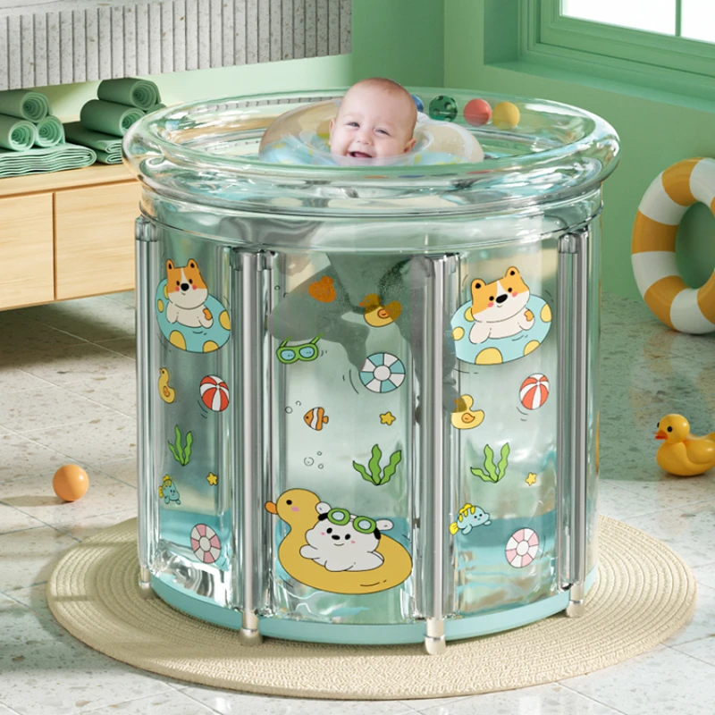 Inflatable Kid Swimming Pool Household Baby Bath Bucket Transparent Children Bath Tub Thickened Folding Bath Bucket Indoor