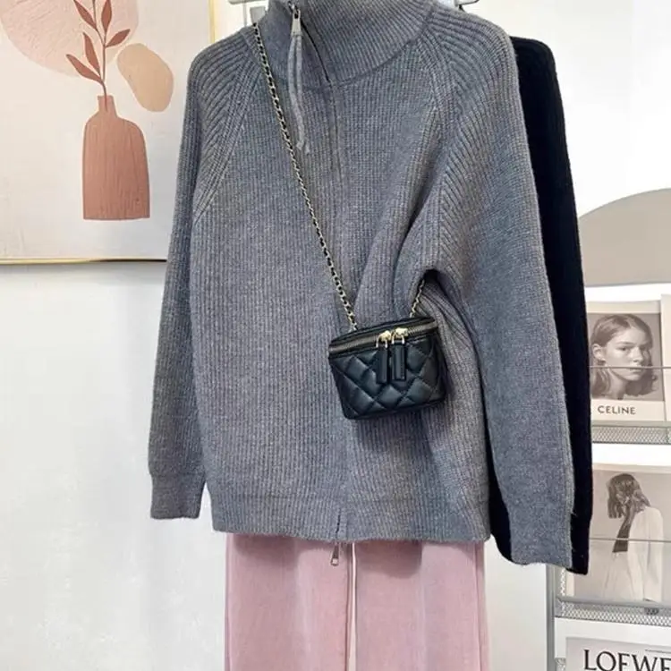 

Sweaters Jumpers Cardigans Womens For Woman Long Alpaca Blend Mock Two-Pieces Spliced Western Woolens French Delicacy Fur Collar