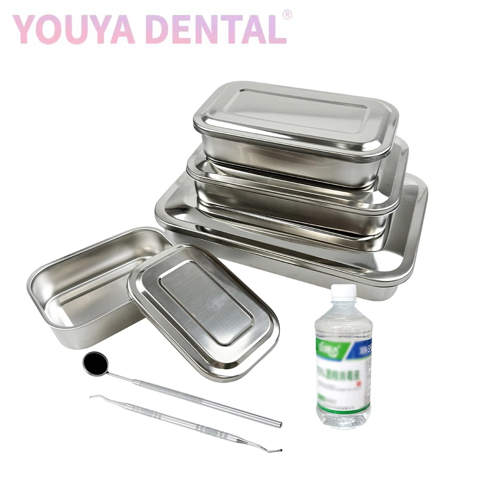 Dental Stainless Steel Sterilization Instrument Box Surgical Medical Tool Tray Storage Organizer Box with Lid Tattoo Supplies