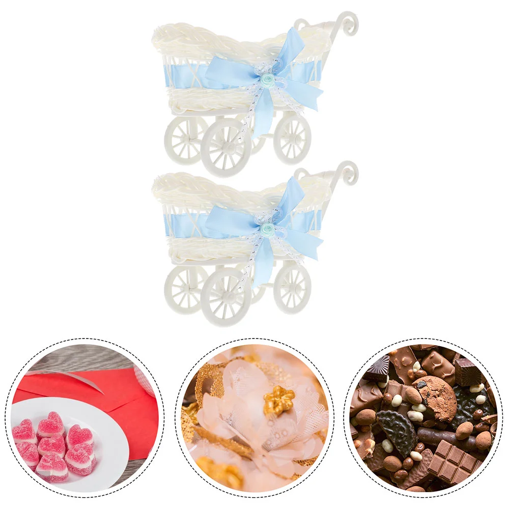 

2 Pcs Storage Basket Imitation Rattan Baby Stroller Ornaments Child Small Personalized Pp Candy Serving