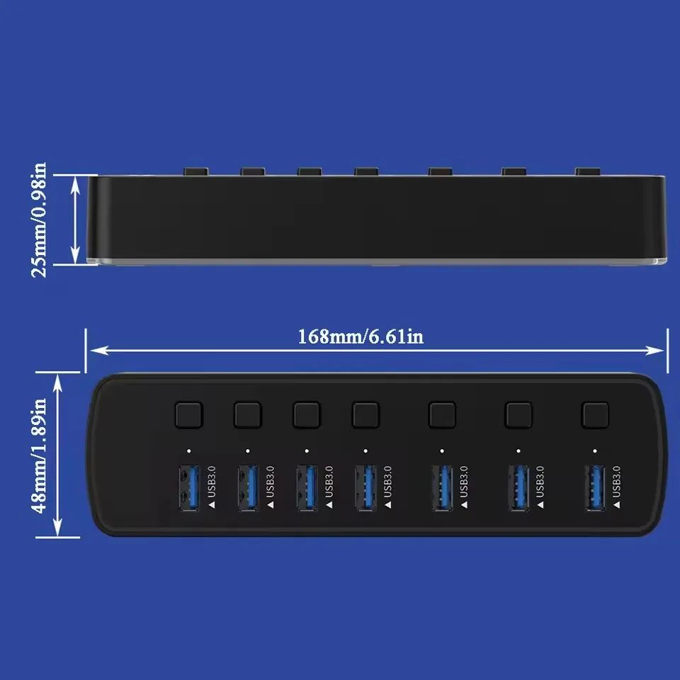

USB-хаб RGB 3.0 с 7 портами, адаптер для передачи данных 5 Гбит/с, с индивидуальными переключателями вкл/выкл, разветвитель, игровой USB-хаб для ноутбуков и ПК, компьютерные аксессуары