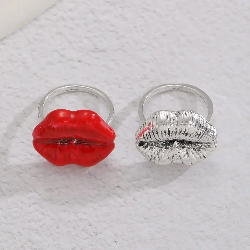 Vintage Sexy Lips Ring Unique Mouth Statement Ring Vintage Style Fashion Jewelry Gift for Girls Graduation Present