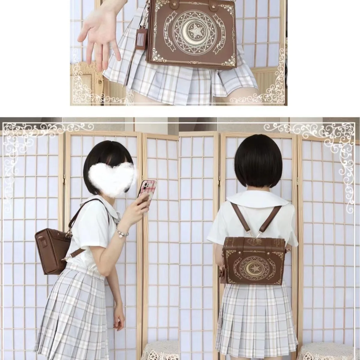 Mond magisches Buch Lolita Tasche Studenten Diagonale Kreuz Doppel Umhängetaschen Mädchen Rucksack Leder Klappe Tasche Schult asche Frauen Handtasche