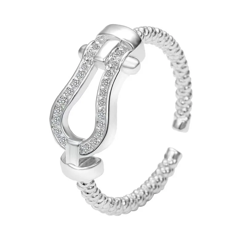 

Niche high-grade 925 sterling silver ring female fashion light luxury design horseshoe micro-inset zircon open ring