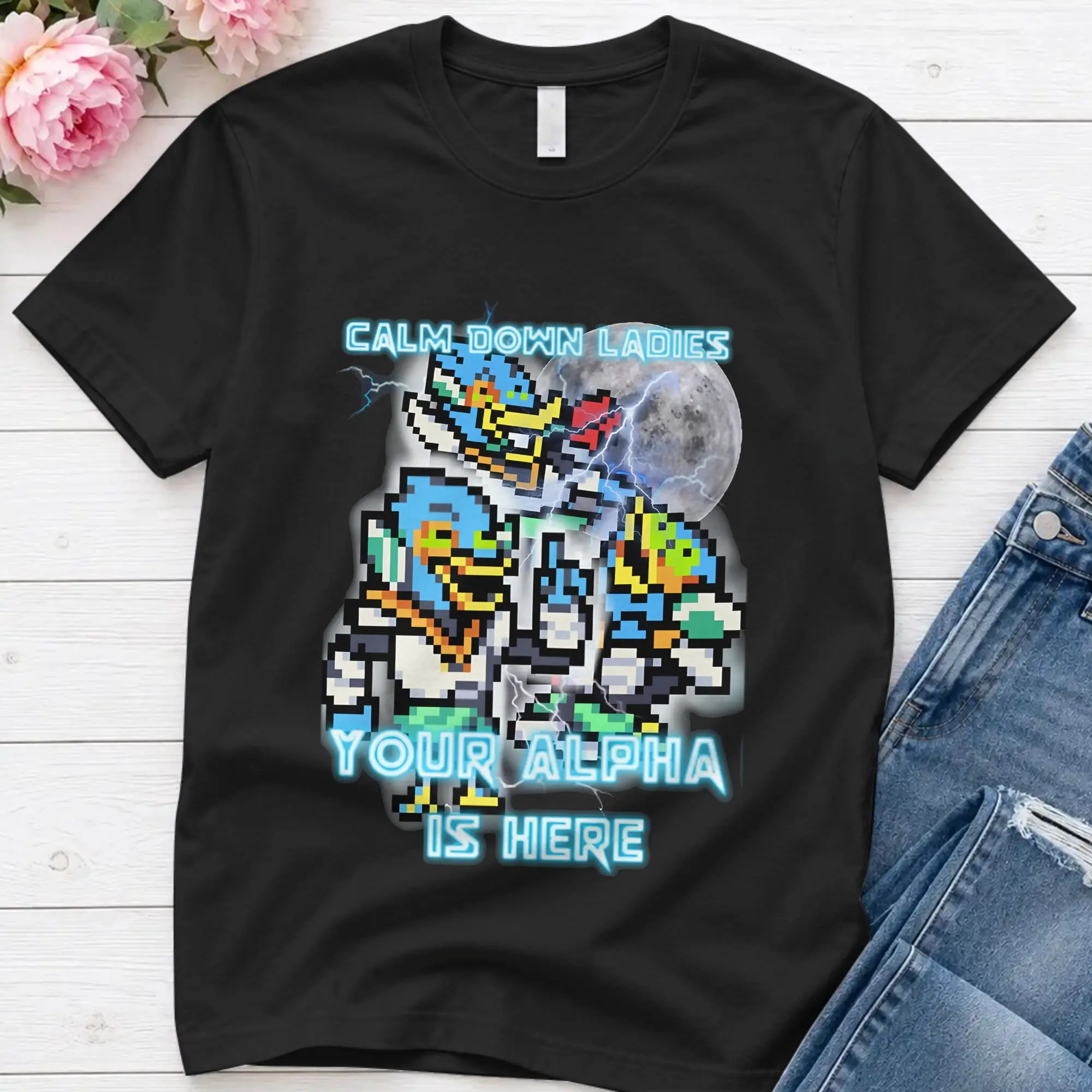 Men's T-Shirt Calm Down Ladies, Your Alpha Is Here Berdly Amazing Cotton Tees Short Sleeve D-Deltarunes T Shirt Crewneck Clothes