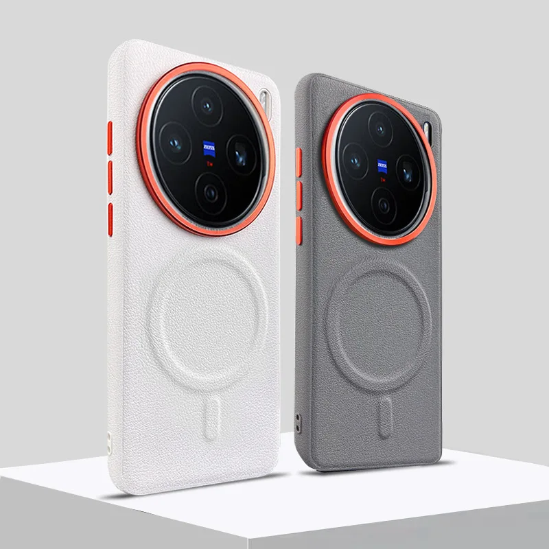 

for VIVO X200 Ultra Luxury Leather Magnetic Charging Case for VIVO X200 Pro Mini Alloy Independent Button Lens Protection Cover