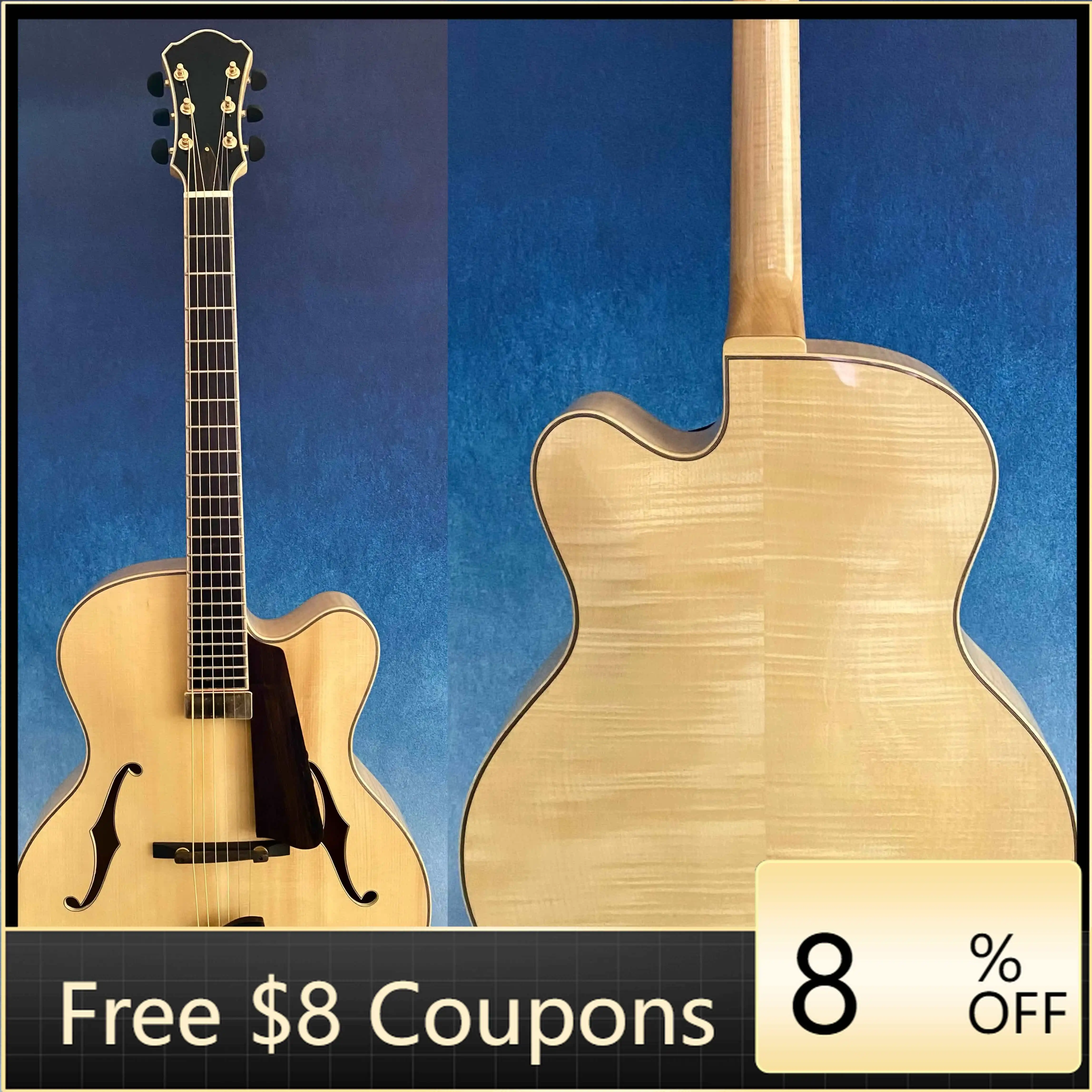 

STLF Classic Style Cutaway Archtop Electric Jazz Guitar Hollow with Flamed Maple Spruce & Ebony Fingerboard High Quality Instrum