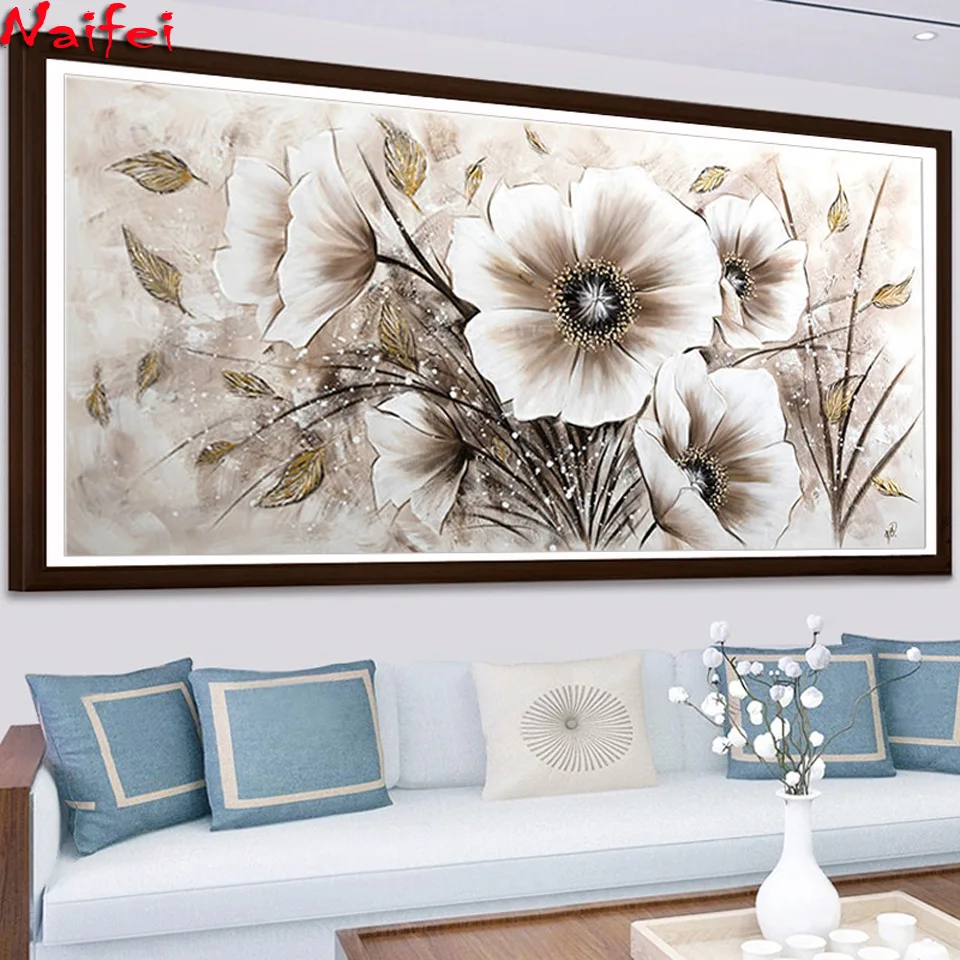 5D Diamond Painting White Flower Poppy  Square/Round Embroidery Cross Stitch Kit Painting Mosaic DIY Home Decoration Gift