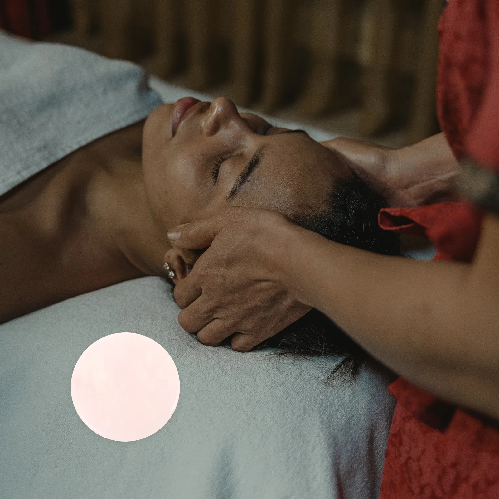 

Pink Crystal Massage Scraper Natural Gua Sha Board Compact Round Muscle Massager Tool Face Neck Back Shoulder Feet