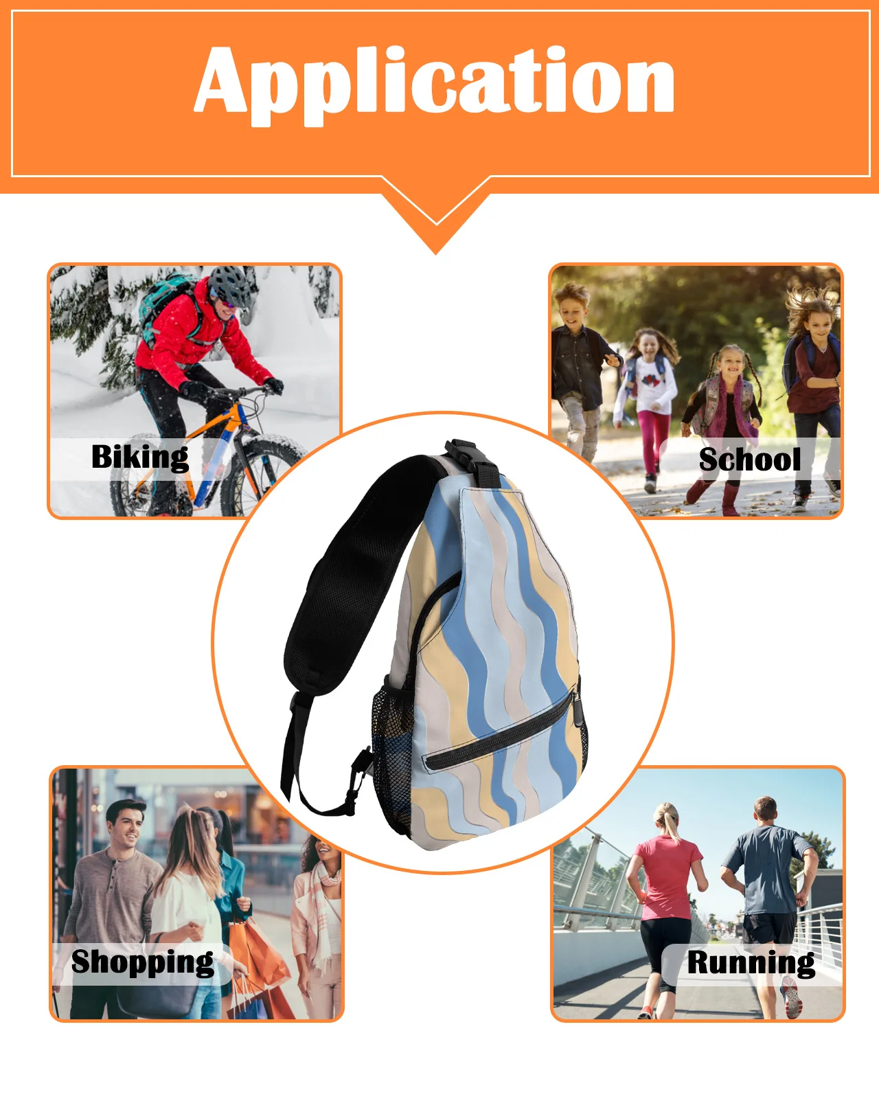 Bolsos de pecho de ondulación de bloque de Color degradado de línea para mujeres y hombres, bolsos de mensajero impermeables, bolsos de mensajero de viaje, bolso cruzado deportivo de un hombro