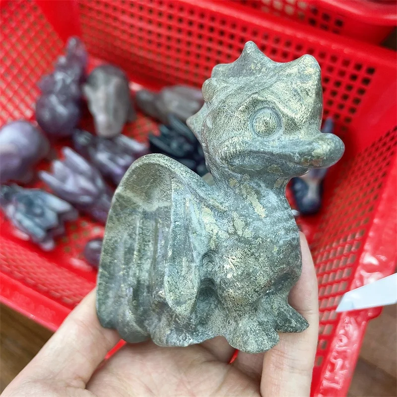 Natural Pyrite Cartoon Dragon Carved Polished Statue Healing Healthy Children Toy Home Decoration Gift 1pcs 8x10CM