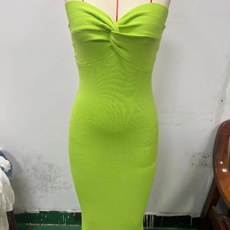 2024 Vestido largo de punto para mujer, ceñido liso, sin tirantes, con abertura, lápiz, verano otoño, Sexy, elegante, vestidos elegantes para mujer, bata envolvente