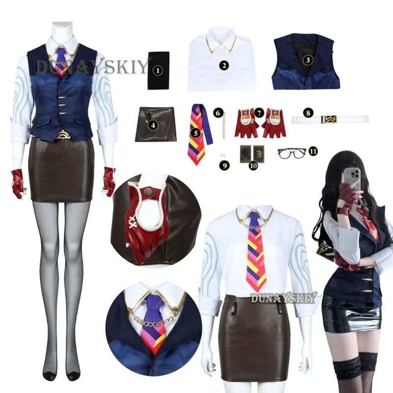 Anime Game Valorant Chamber Cosplay Costume Female Vest Shirt Skirt Outfit With Accessories Full Set Woman Sexy Dress Cosplay