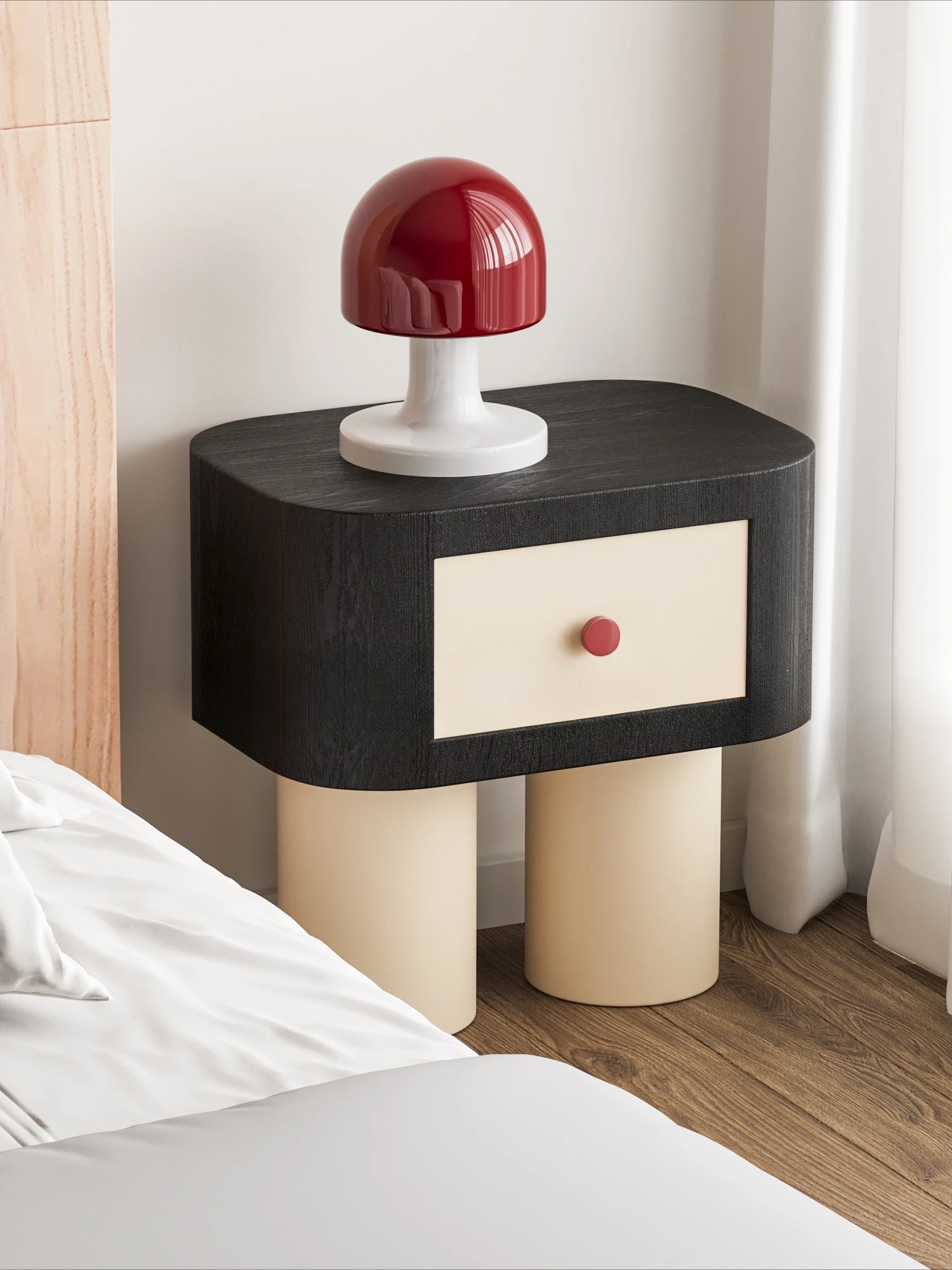 

Italian light luxury bedside table Internet celebrity design round solid wood simple