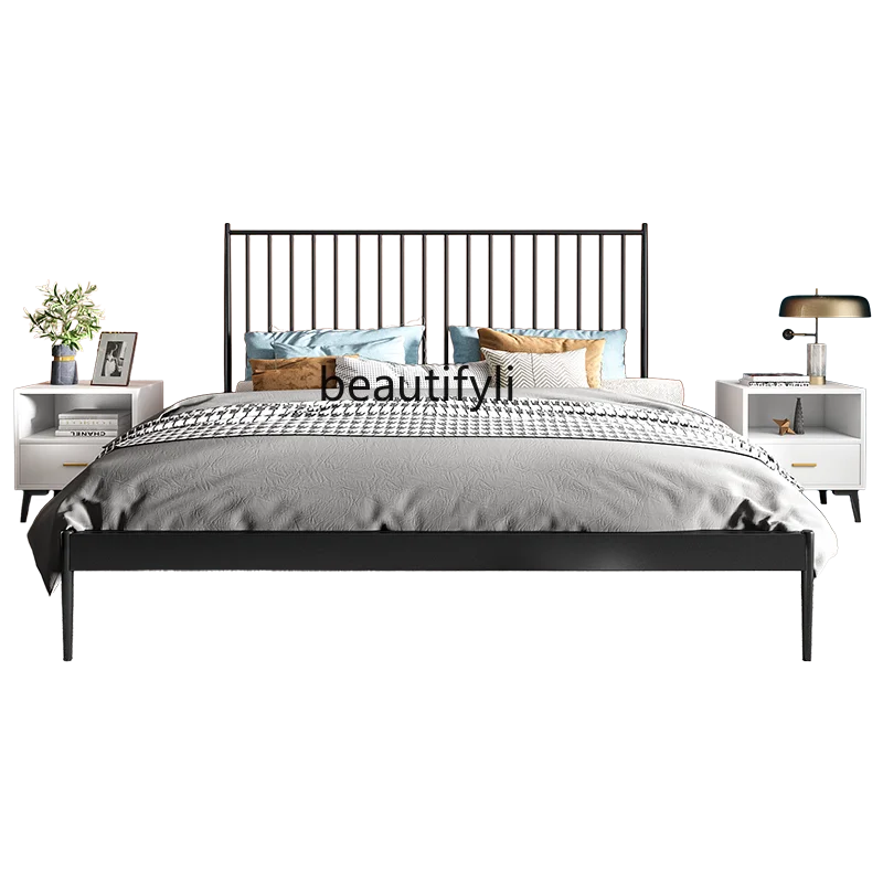 Nordic Entry Lux Style Iron Bed Simple Modern 1.5 M1.8 M Furniture Marriage Bed Princess Double Bed