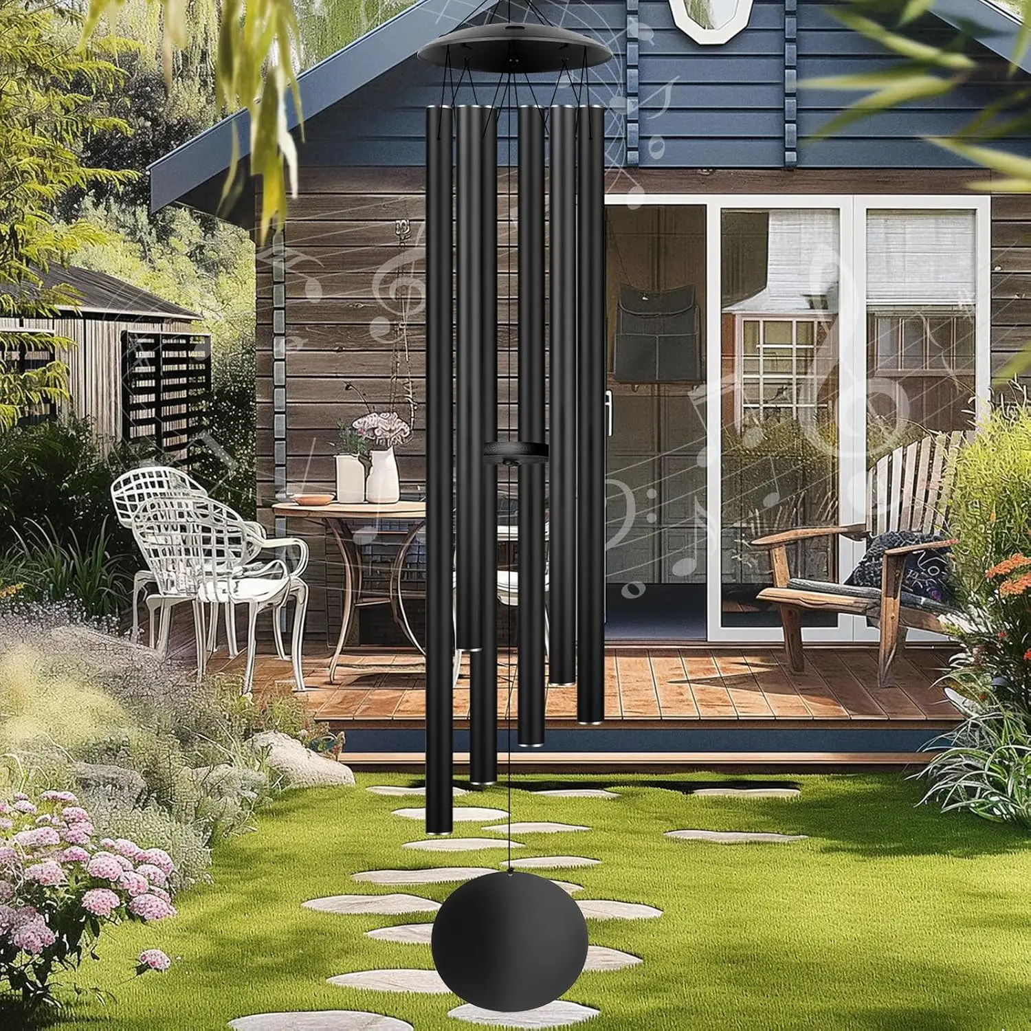 

66" Large Wind Chimes for Outside with Deep Tone, 6 Thickened Tubes for Relaxing Melody, Garden Patio Decor Gift Idea in Black