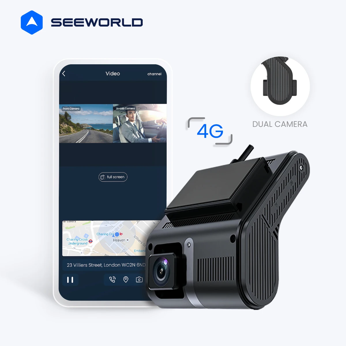 SEEWORLD V7 1080P Ultra Wide Live Streaming Dashcam With Dual Cam Channel Camera And GPS