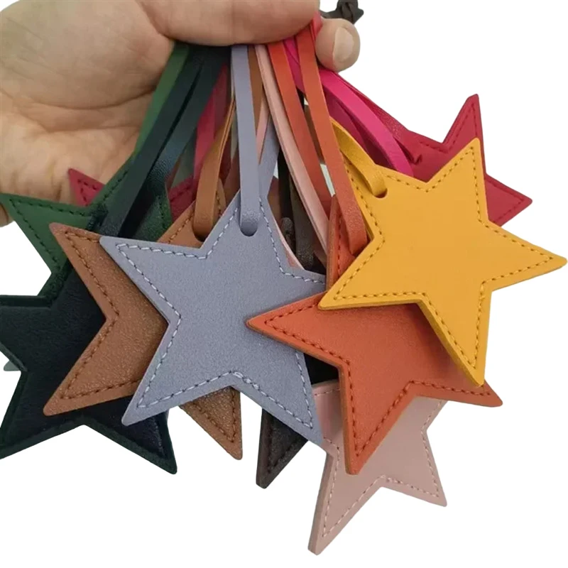 1Pcs Star PU Leather Tassels Keychain Charms Five-pointed Star Hanger Pendant Decoration For Bag Car Keyring Accessories Gifts