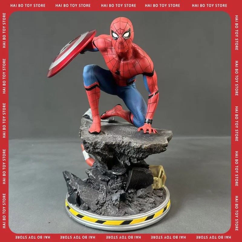 

Spider Man Figure 1/4 Marvel Spiderman Iron Man Mk6 Captain America Shield Figure Statue Gk Resin Creative Collectible Gift ﻿