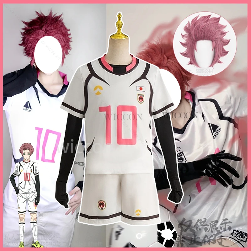 Itoshi Sae Anime Blue Locked Cosplay Costume U20 Competition White Pink Football Team Uniform Wig Man Gymnastics Suit Customized