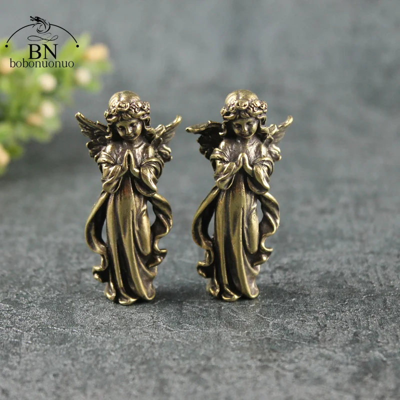 Retro Copper God of Love Cupid Statue Small Ornaments Brass Angel Figurines Desktop Decorations Home Decor Accessories for Room