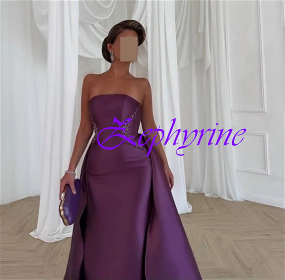 Customized Exquisite Off the Shoulder Detachable Sleeve 3/4 Sleeves Evening Dress High Quality Satin Backless Prom Dresses