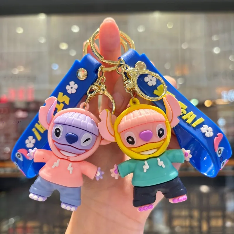 Kawaii ليلو وستيتش دمية المفاتيح لينة المطاط اللعب أنيمي الكرتون غرزة إكسسوارات دمي المفاتيح الصبي حقيبة قلادة هدية الزخرفية