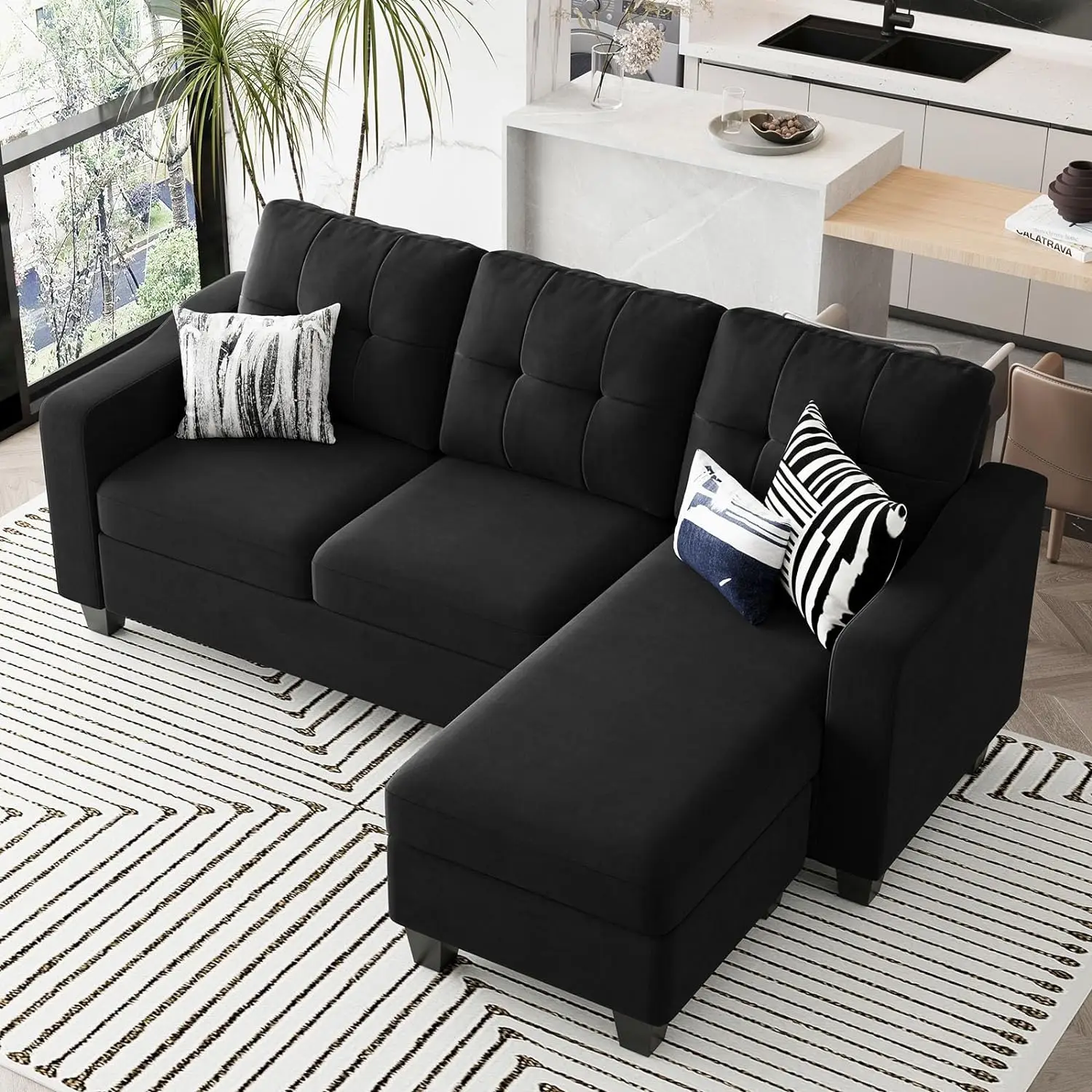 

Velvet Sectional Couch with Reversible Chaise, L Shaped Sofa with Ottoman for Small Apartment