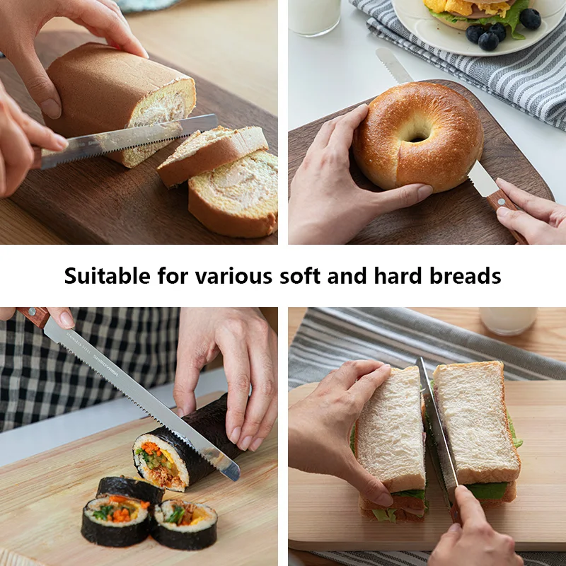

SHIMOYAMA Bread Knife Stainless Steel Wooden Handle for Baking Utensils Bread Slicing Cake Serrated Knife