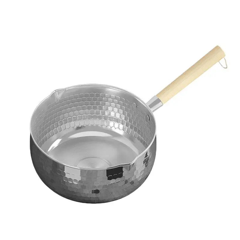 【S】Stainless Steel Soup Pot Snow Pot Flat Bottom Non-Stick Wok Solid Wood Handle With Hook Stew Pot Milk Pot Kitchen Cookware