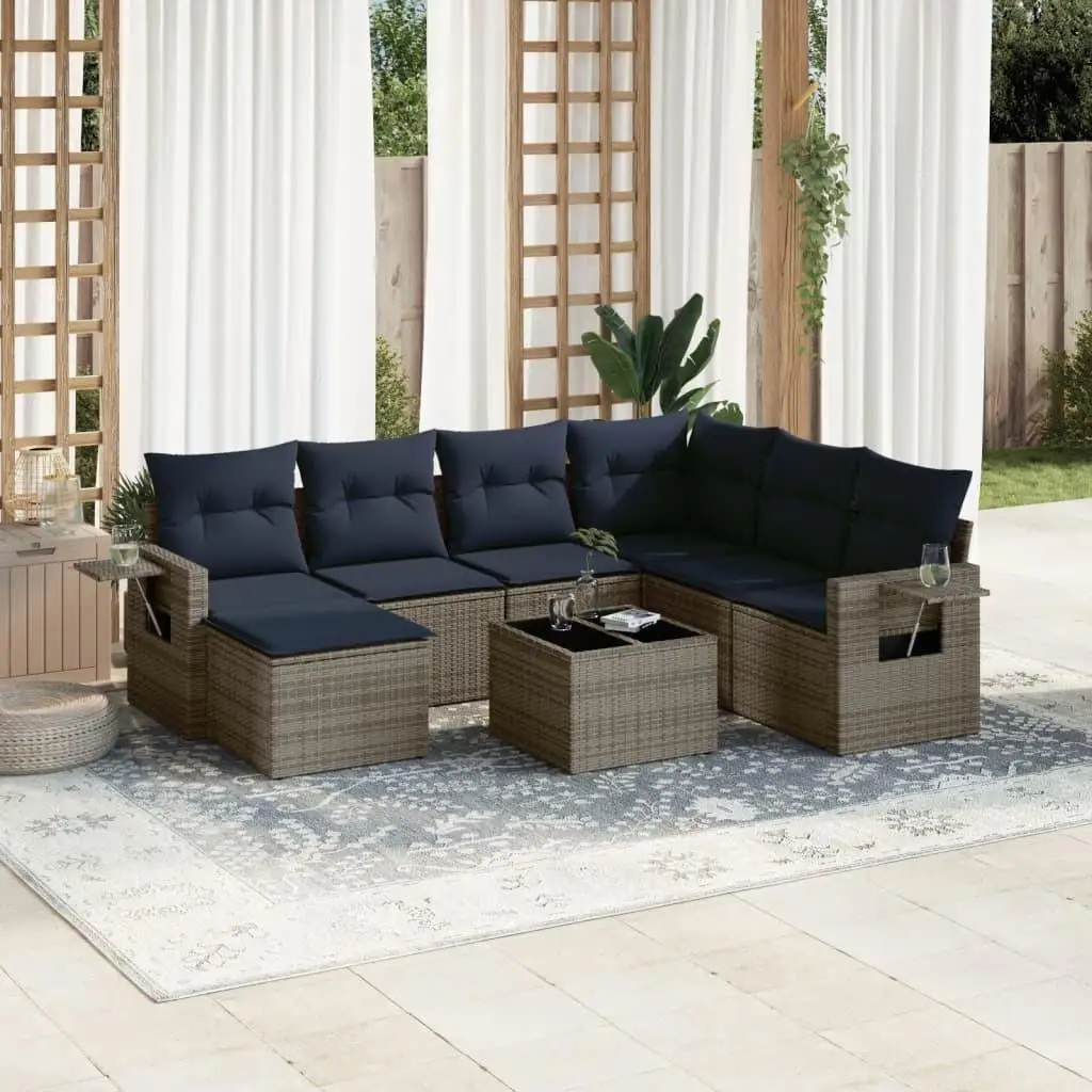 

Luxurious 8 Piece Gray Poly Rattan Patio Sofa Set with Cushions Outdoor Furniture