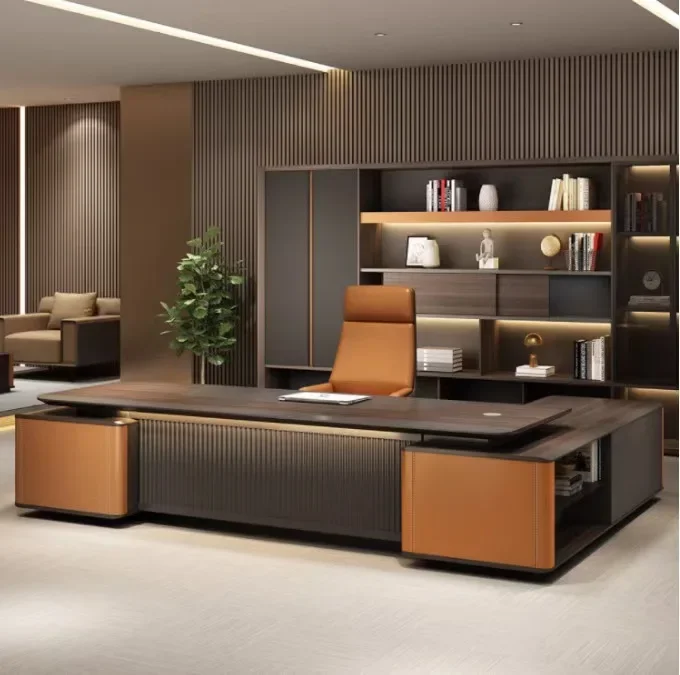 

2025 High End Luxury Office Table Modern Office Furniture Italian Style Leather Office Desk Executive Desk Ceo Table