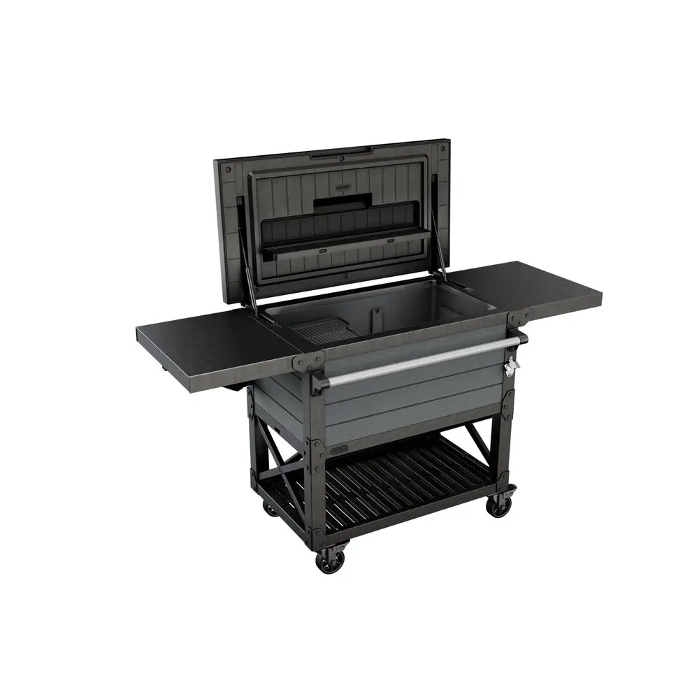 

89.8 Qt Portable Outdoor Patio Cooling Chest, Ice Chest Beverage Party Bar Cart Table with Swivel Wheels, Shelves, and Bottle O