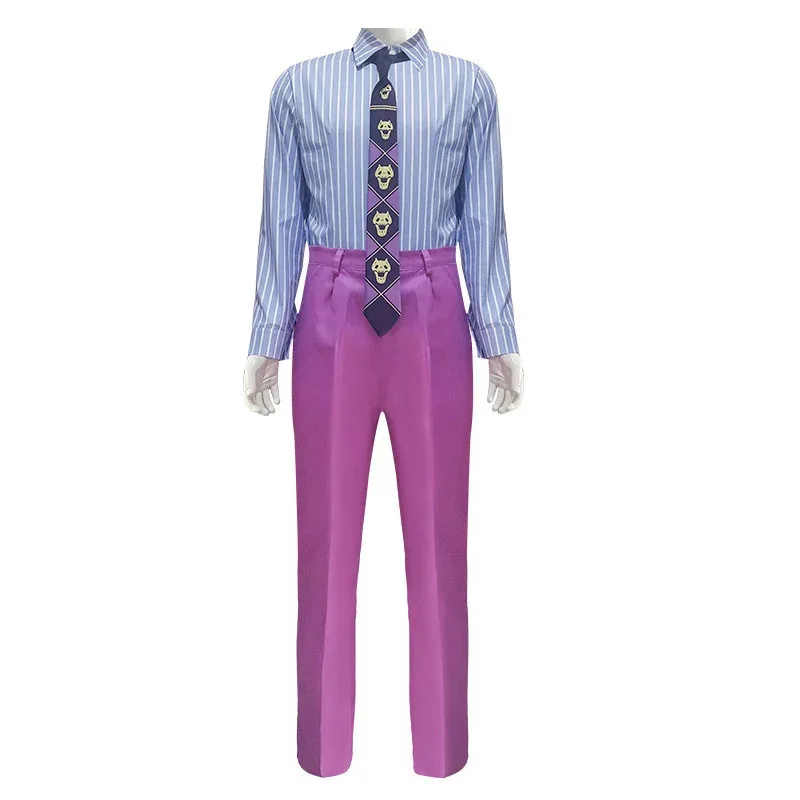 2025 22 Anime Kira Yoshikage Cosplay JoJo Costume Purple Uniform Suit with Tie Halloween Carnival Outfit for Men ﻿