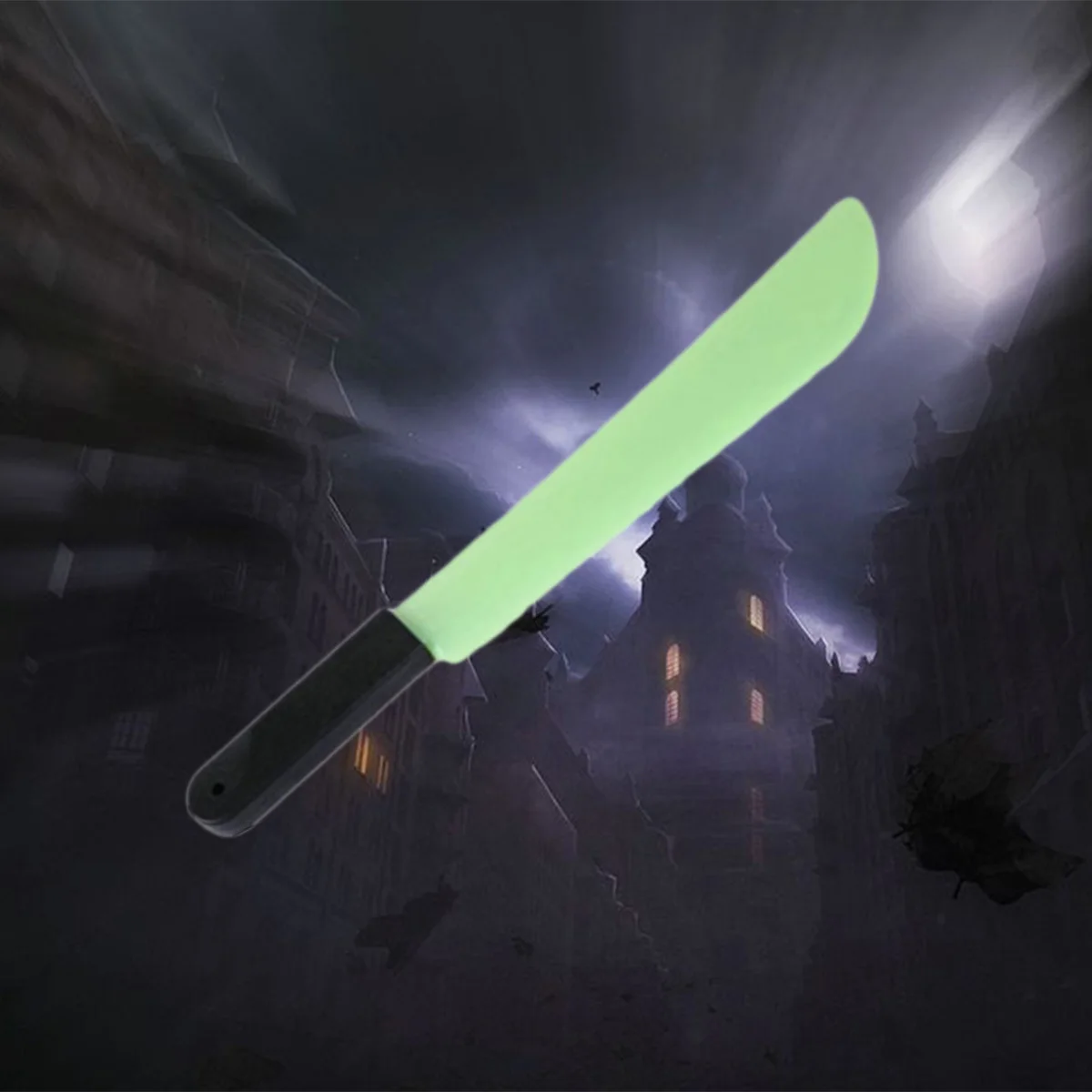 Luz verde halloween plástico luminoso longo cortador crianças plástico jogando ferramenta prop assustador fontes de festa de halloween