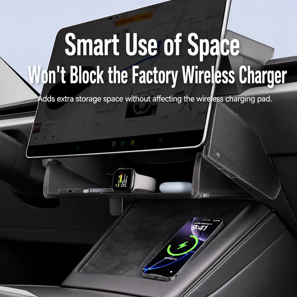 For New Tesla Highland Model 3 Y Standard Juniper Tray Magnetic Under Screen Fold Storage Box ETC Screen Storage Box Accessories view 5