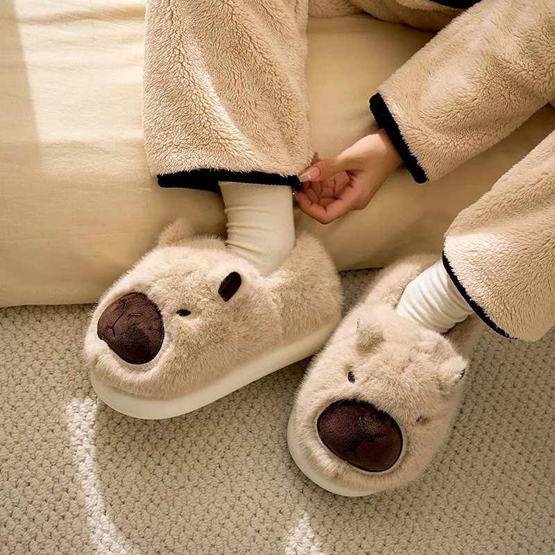 Capibala slippers, casual and cute plush lined slippers, comfortable indoor home slippers