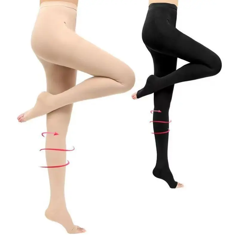 Abgestufte medizinische Kompressionsstrumpfhose mit offenem Zehenbereich, 20–30 mmHg, Beinstütze für Krampfadern, Ödeme, Oberschenkelhohe Kompressionsstrümpfe – Detail 11