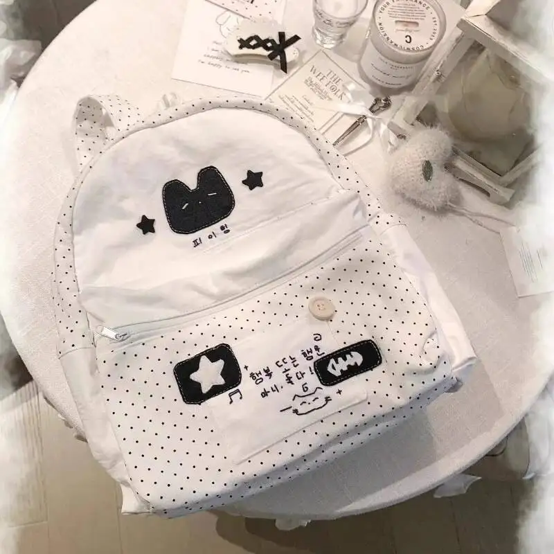 Japanese Ins All Match Cute Backpack Y2k Aesthetic Women Contrast Color Dot Schoolbags Sweet Girls Kawaii Backpacks For Students