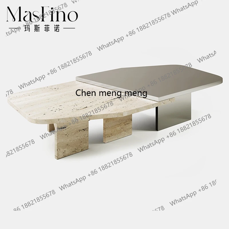 

Журнальный столик Wabi Sandy Wind из натурального травертина из нержавеющей стали для гостиной, простой современный креативный журнальный столик специальной формы