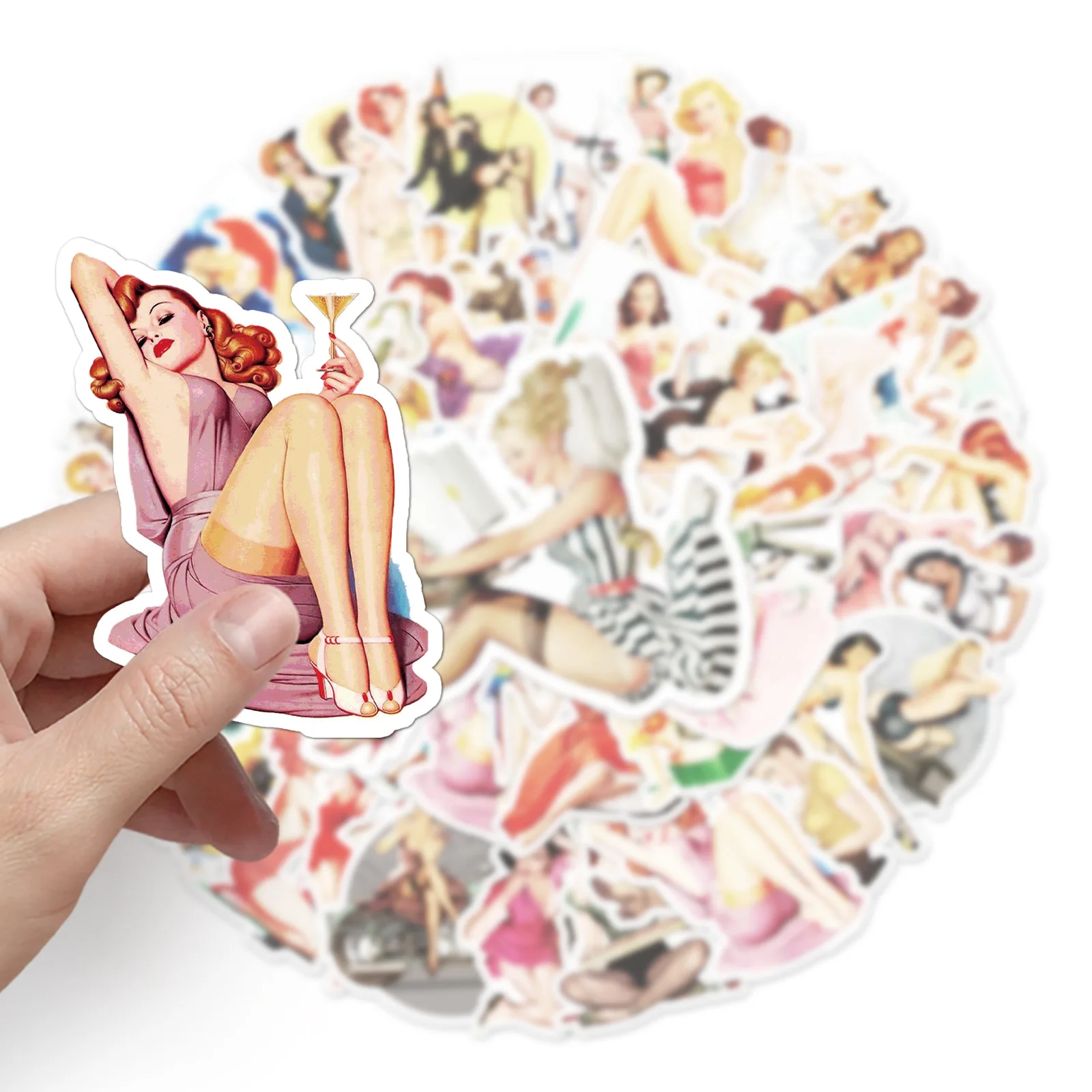 

10/50PCS Retro Poster Sexy Girl Sticker Personalized DIY Decoration Skateboard Diary Book Desk Luggage Waterproof Decal