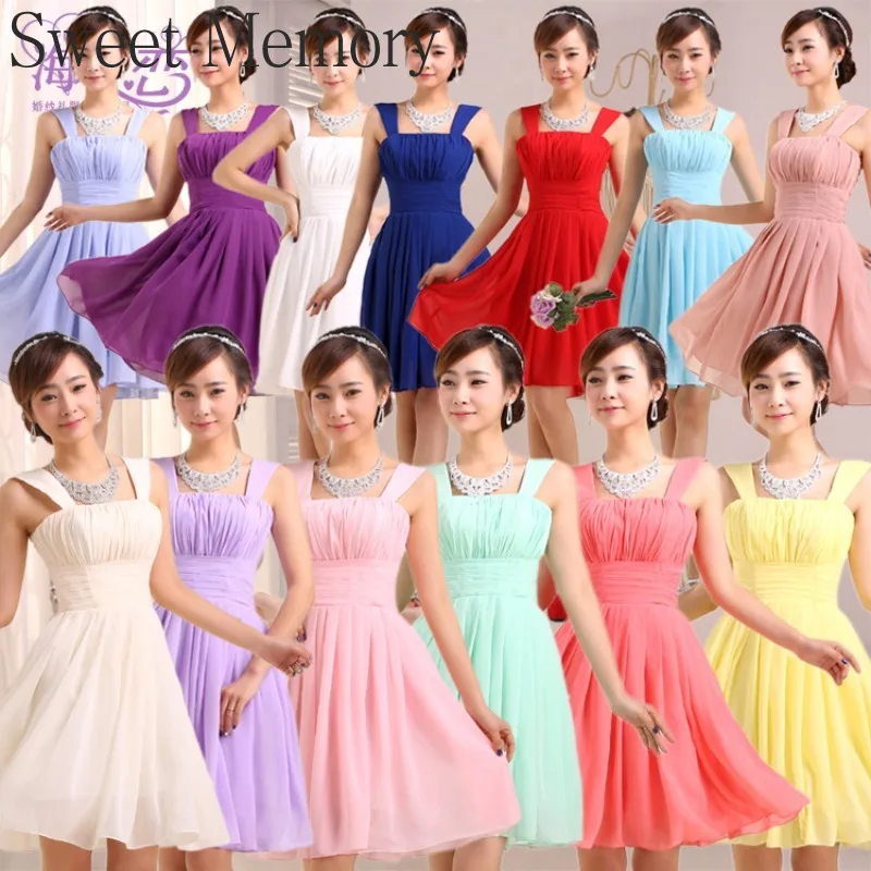 J5124 Customized Pink Blue Chiffon Short Bridesmaid Dresses Sweet Memory Birthday Beach Vestidos Girls A-line Prom Party Dress